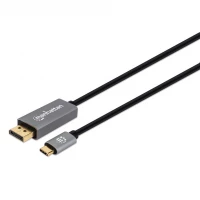 Manhattan 354844 adaptador de cable de vídeo 2 m USB Tipo C DisplayPort Negro, Plata