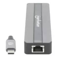 Manhattan 153928 base para laptop o replicador de puertos Alámbrico USB 3.2 Gen 1 (3.1 Gen 1) Type-C Negro, Plata