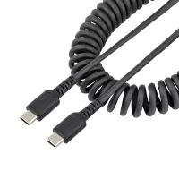 StarTech.com Cable de 50cm de Carga USB C a USB C, Cable USB Tipo C en Espiral de Carga Rápida y Servicio Pesado, Cable USB 2.0 USBC, de Fibra de Aramida Resistente, Negro
