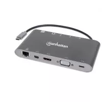 Manhattan 152808 base para laptop o replicador de puertos USB 3.2 Gen 1 (3.1 Gen 1) Type-C Plata