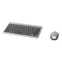 Manhattan Un solo receptor USB-A Nano para ambos, teclado inalámbrico con 12 teclas multimedia/función, mouse óptico ambidiestro con tres botones y rueda de desplazamiento, 1200 ppp, negro/plateado