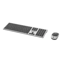 Manhattan Diseño elegante, un solo receptor USB-A Nano para ambos, teclado inalámbrico de tamaño normal, mouse óptico ambidiestro con tres botones y rueda de desplazamiento, 1200 ppp, plateado/negro